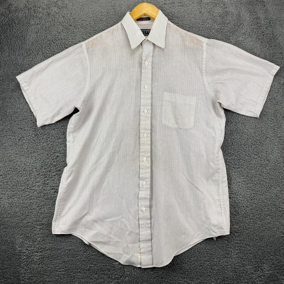 Vtg Windsor Shirt Company Striped Button Up Short Sleeve Tall Dress Shirt 16 1/2 - Picture 1 of 10